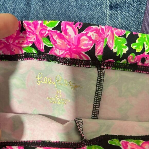 Lilly Pulitzer Girl  Medium Pink Floral Ankle Leggings Lightweight Stretchable - Picture 4 of 6